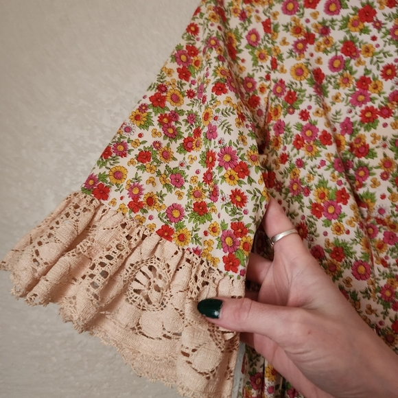 GARY JAY x VINTAGE 60's micro floral cottagecore midi‎ dress ruffle lace sleeve - Picture 10 of 11